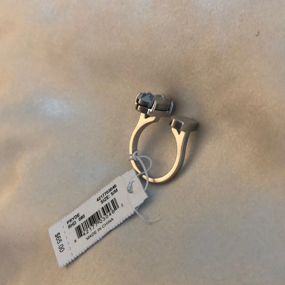 Kendra Scott Pryde Silver Tone Open Ring With Platinum Drusy Stone Size S/M NWT - Picture 2 of 11